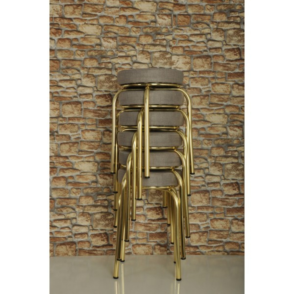 Akk Ticaret 6 Adet Gri Desenli Renkli Kumaş Gold Nikelajlı Demir Tabure Mutfak Taburesi Masa - Sandalye & Tabure Fiyatı