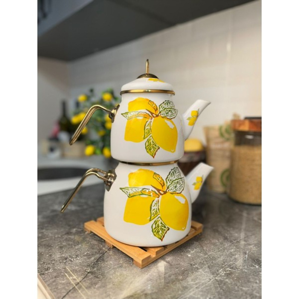 Akkoyunlu Home Limon Desenli Emaye Çaydanlık Takımı Sarı Emaye Çaydanlık - Beyaz - 0 Çay / Çaydanlık Setleri Fiyatı