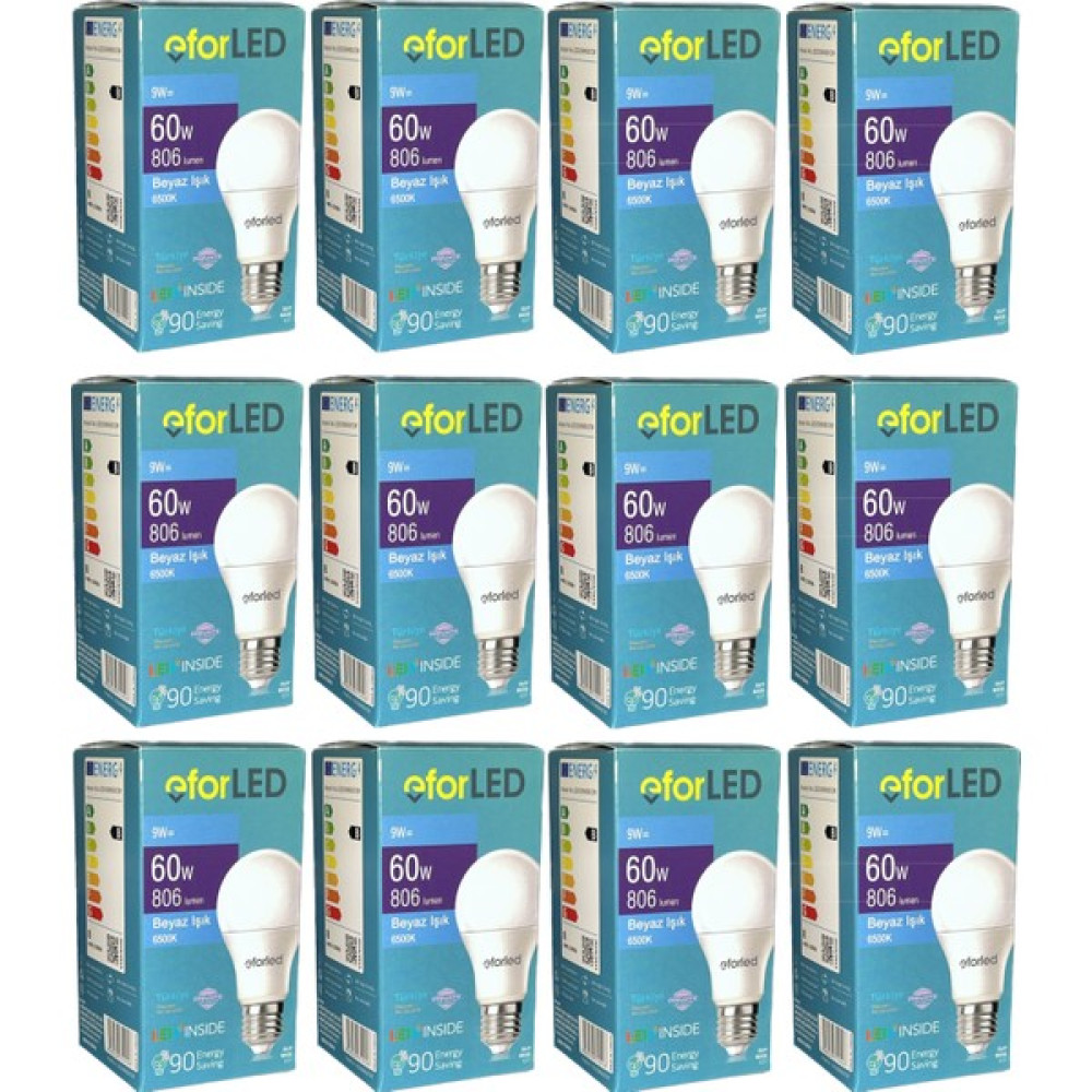 Akkurtlar EforLed Led Lamba 9W-60W 806 Lümen Beyaz Işık E-27 (12'li EKOPAKET ) - 60 - 70 W Led Aydınlatmalar Fiyatı