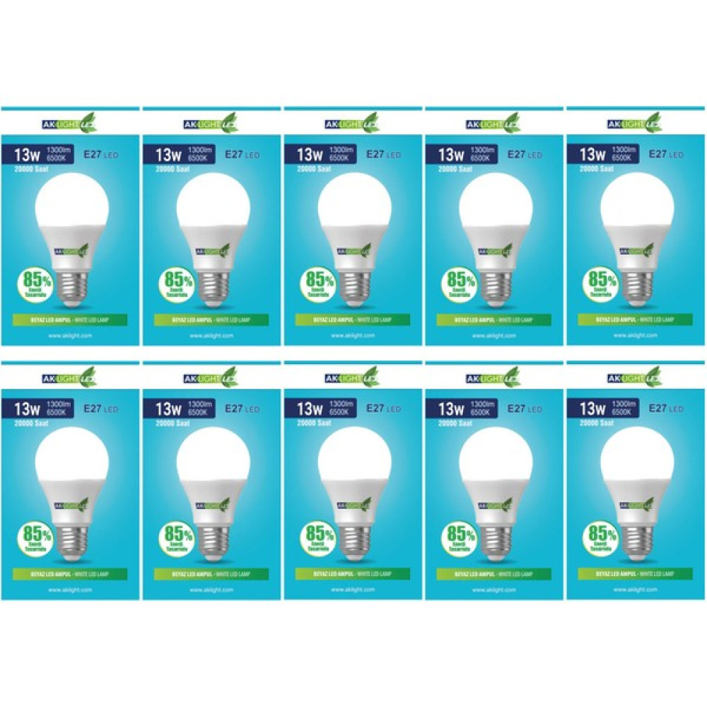 Aklight 13W Beyaz Işık E-27 LED Ampul 1300 Lm 10 Lu Paket Led Aydınlatmalar Fiyatı