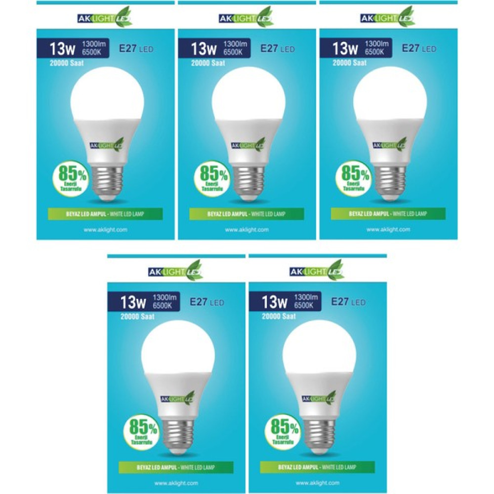 Aklight 13W Beyaz Işık E-27 LED Ampul 1300 Lm 5 Li Paket Led Aydınlatmalar Fiyatı