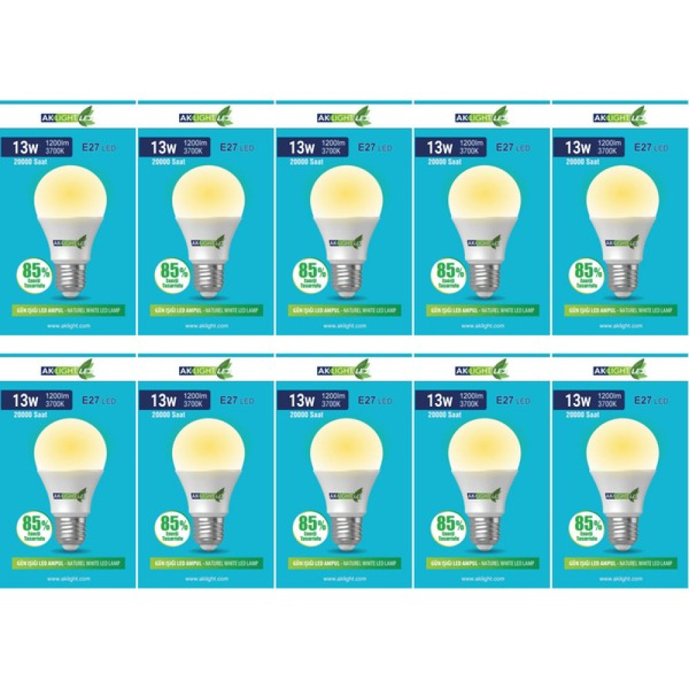 Aklight 13W Günışığı E-27 LED Ampul 1200 Lm 10 Lu Paket Led Aydınlatmalar Fiyatı