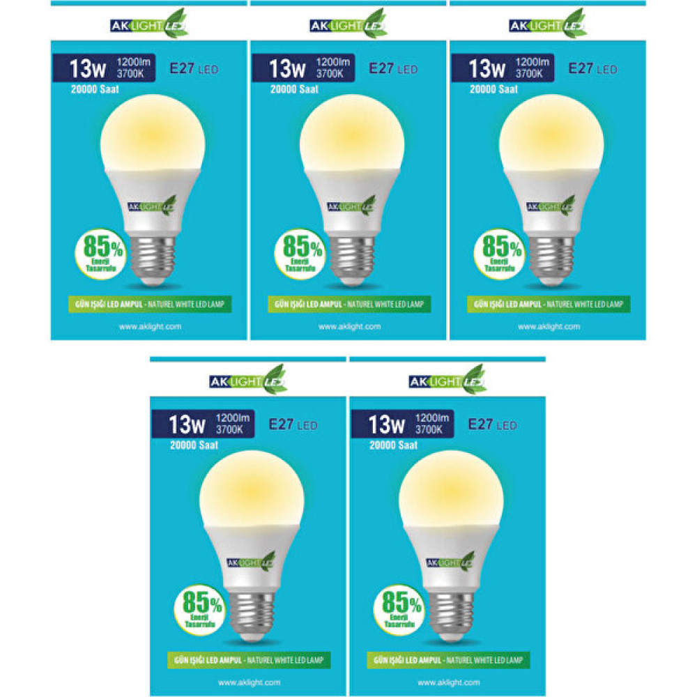Aklight 13W Günışığı E-27 LED Ampul 1200 Lm 5 Li Paket Led Aydınlatmalar Fiyatı