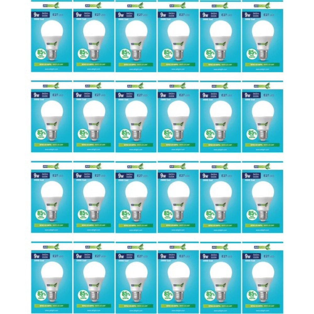 Aklight 9W Beyaz Işık E-27 LED Ampul 840 Lm 24 Lü Paket Led Aydınlatmalar Fiyatı