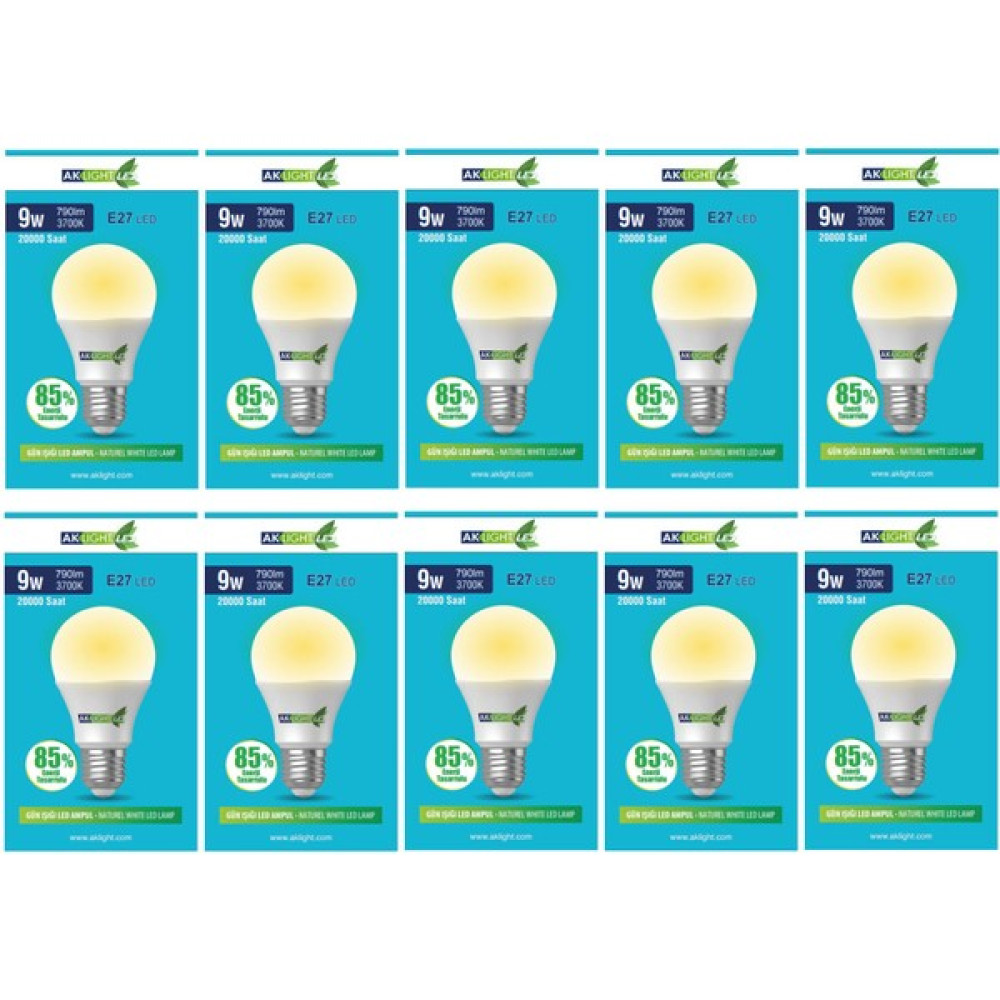 Aklight 9W Günışığı E-27 LED Ampul 790 Lm 10 Lu Paket Led Aydınlatmalar Fiyatı