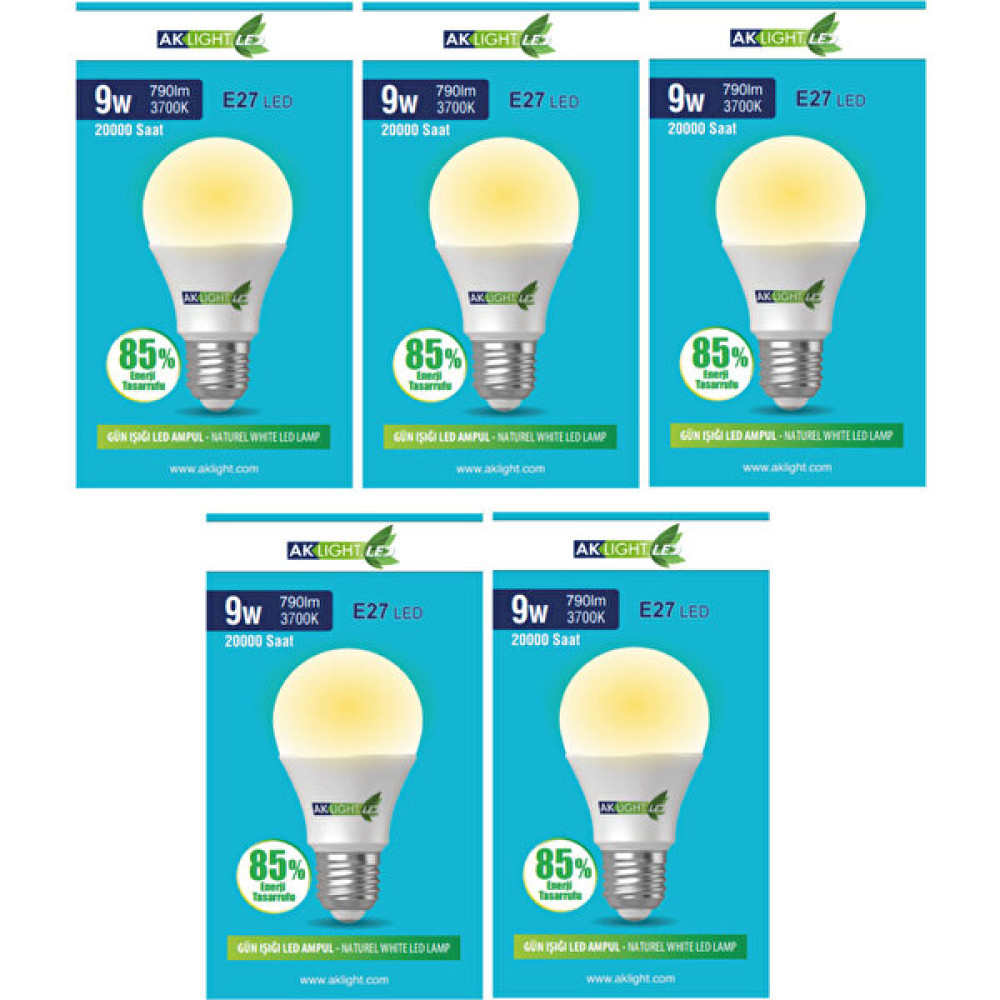 Aklight 9W Günışığı E-27 LED Ampul 790 Lm 5 Li Paket Led Aydınlatmalar Fiyatı