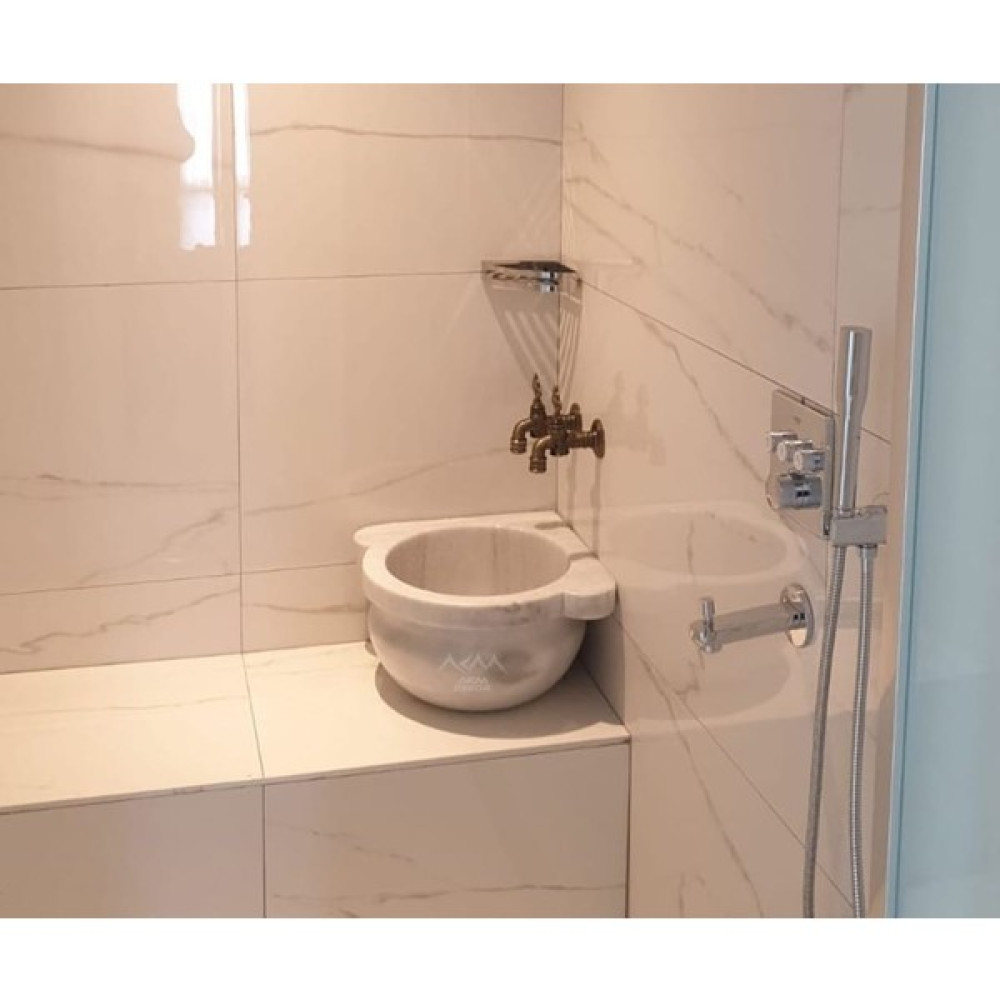 AKM Beyaz Düz Köşe Mermer Kurna Lavabo Fiyatı