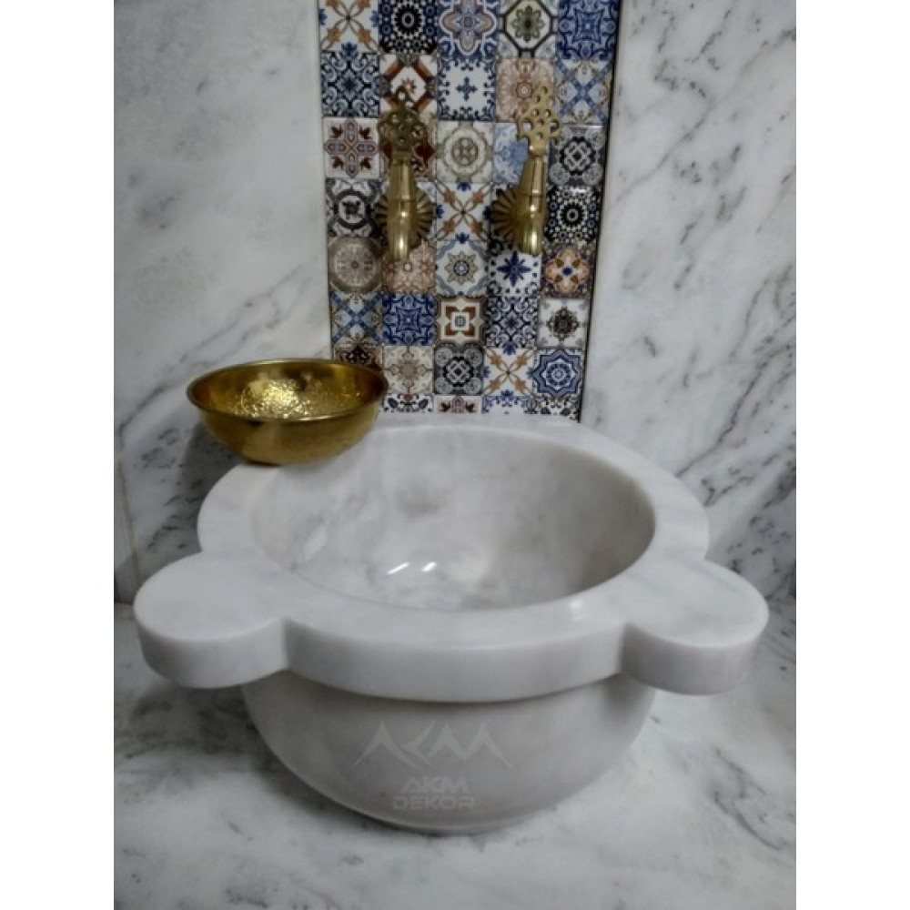 AKM Beyaz Düz Mermer Kurna Lavabo Fiyatı
