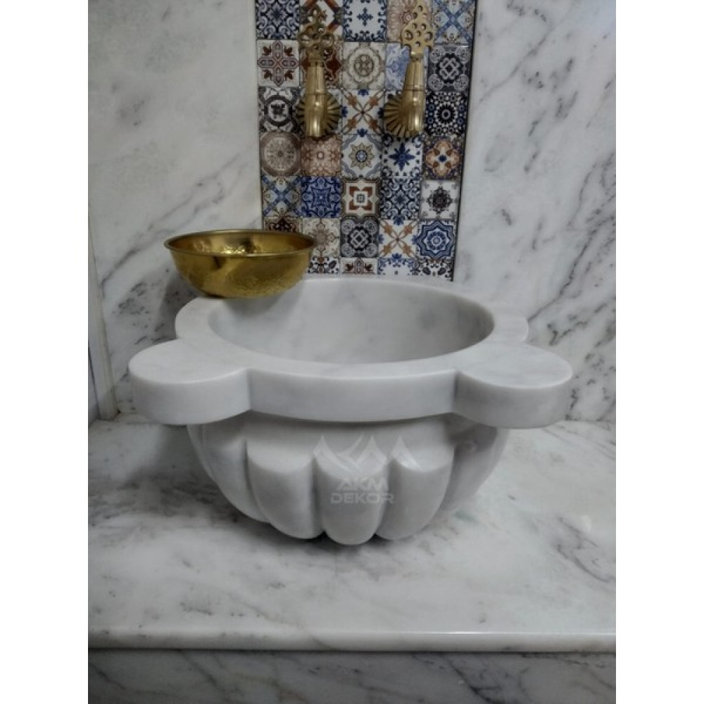 AKM Beyaz Kavun Dilimli Mermer Kurna Lavabo Fiyatı