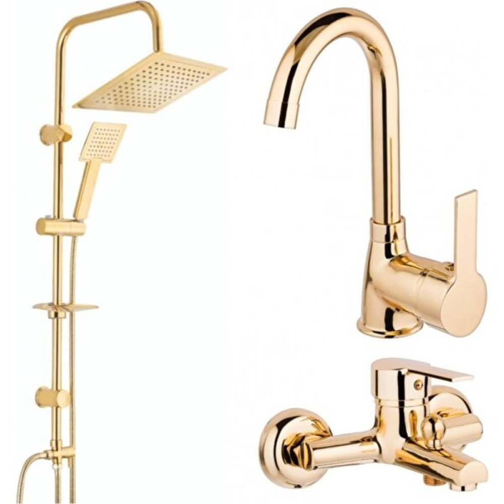 Akm Dekor Gold Kare Banyo Seti - Duş Robotu, Banyo Bataryası, Lavabo Bataryası Duş Seti Fiyatı