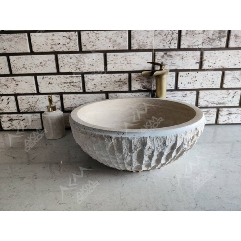 Akm Dekor Traverten Çanak Patlatma Mermer Lavabo - Kahverengi Lavabo Fiyatı