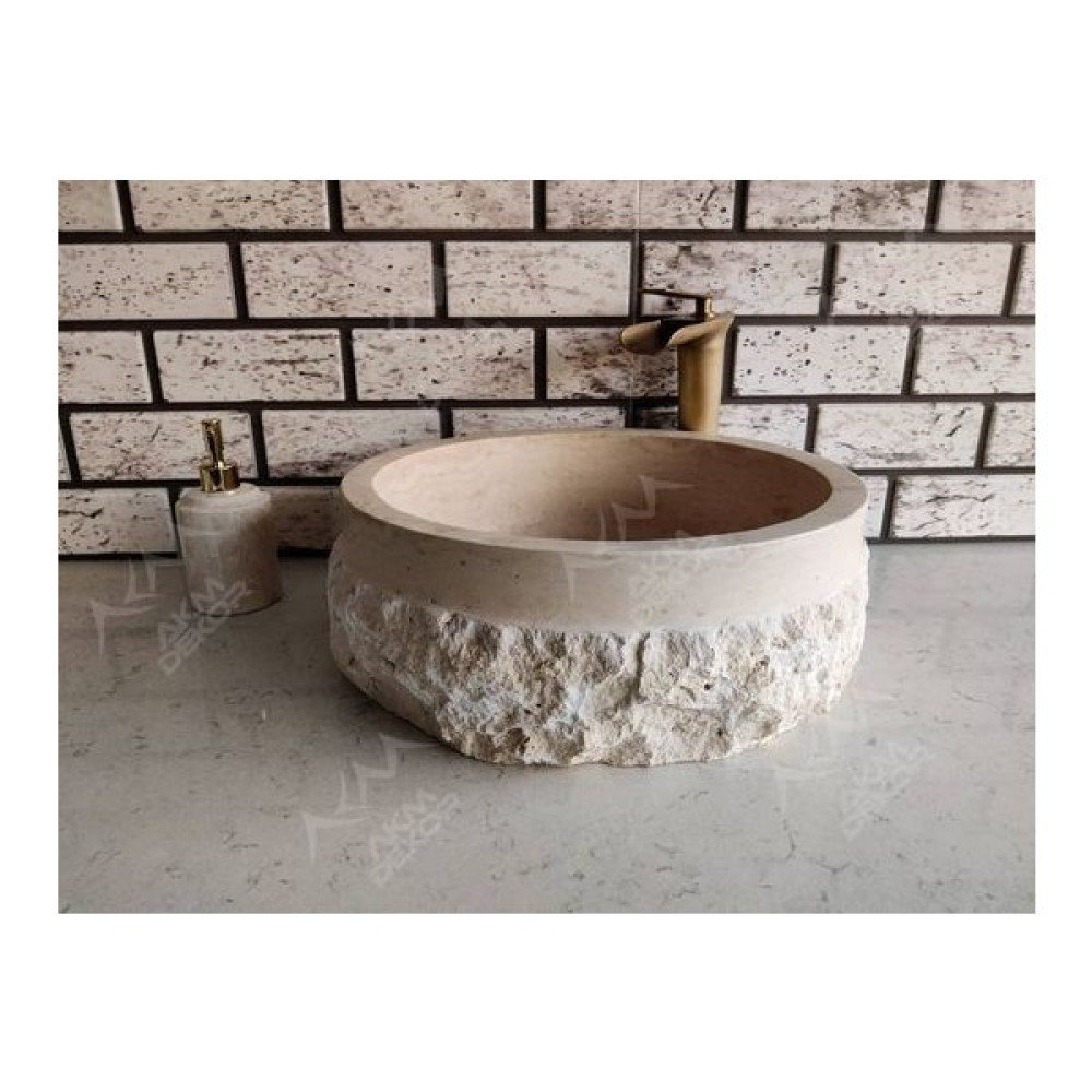 Akm Dekor Traverten Natural Patlatma Mermer Lavabo - MERMER ÇANAK LAVABO - Kahverengi Lavabo Fiyatı