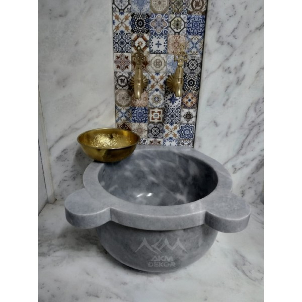 AKM Gri Düz Mermer Kurna Lavabo Fiyatı