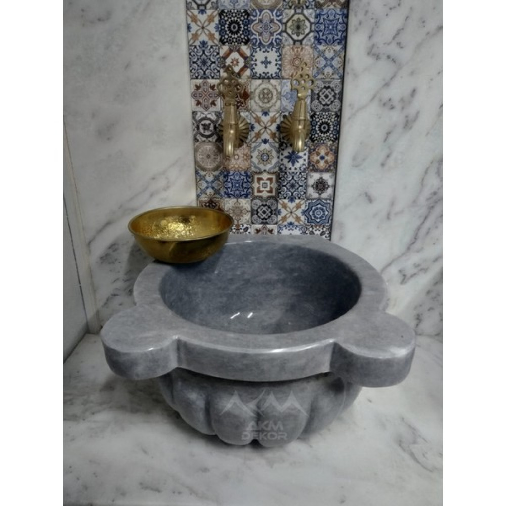 AKM Gri Kavun Dilimli Mermer Kurna Lavabo Fiyatı