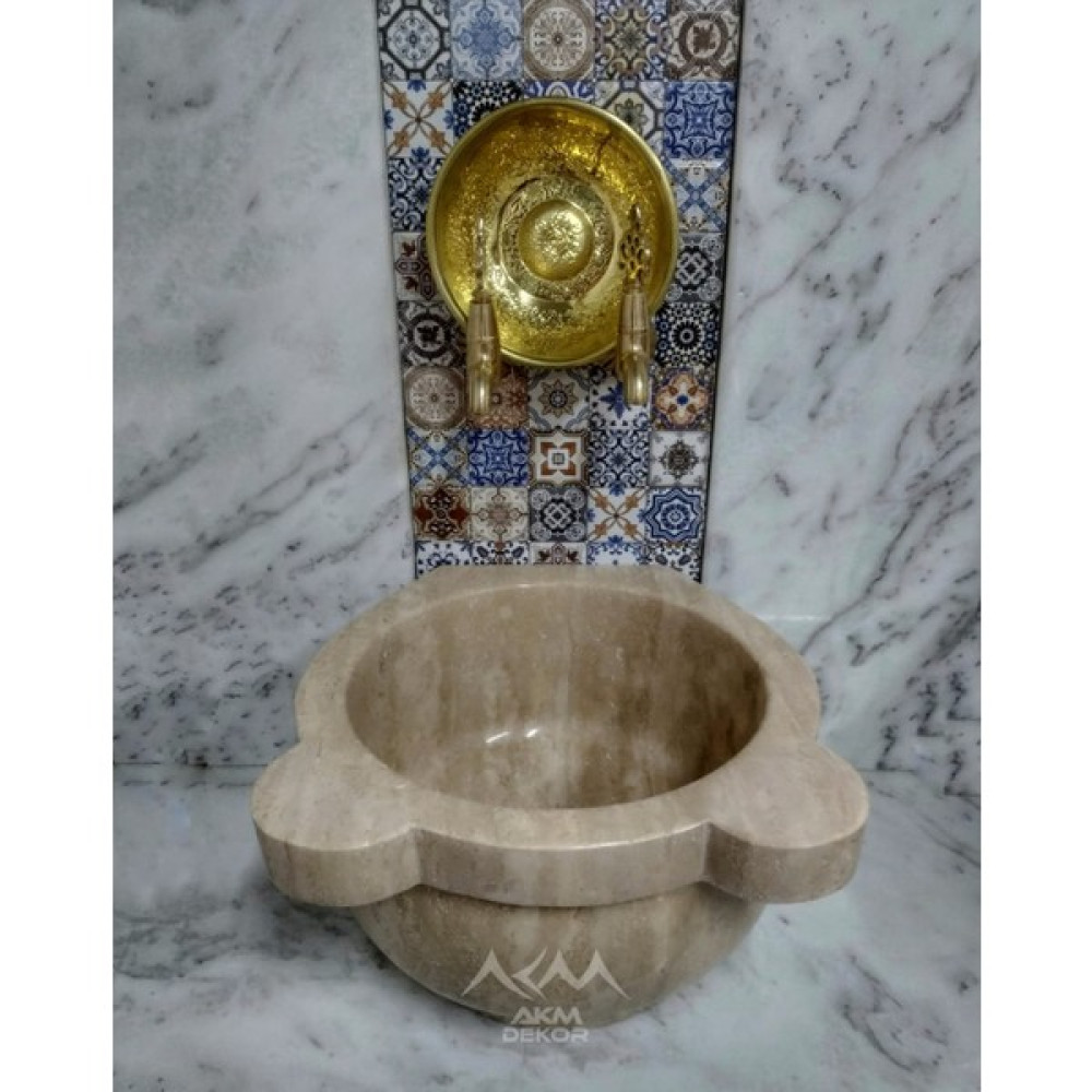 AKM Traverten Düz Mermer Kurna - Kahverengi Lavabo Fiyatı