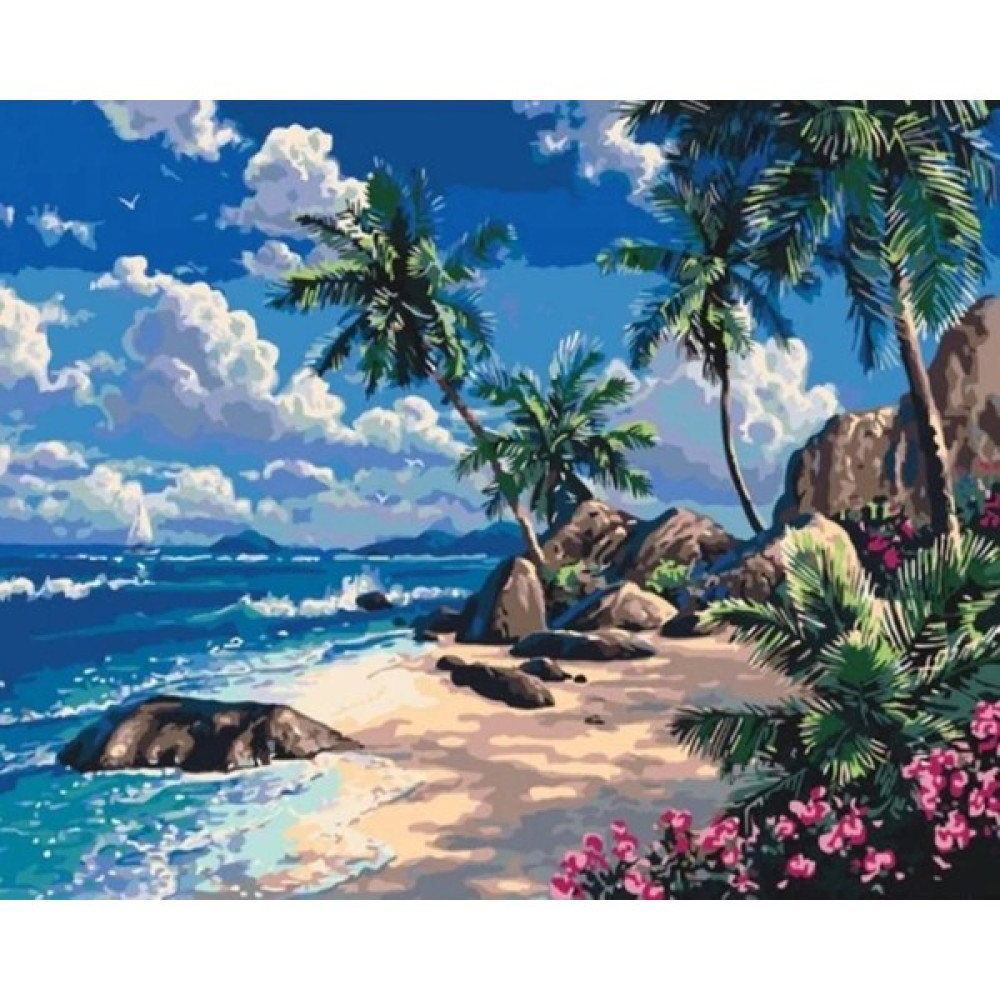 Akmer Sayılarla Elmas Boyama Hobi Seti - Deniz Kenarındaki Palmiyeler 30X40 cm - Mavi Sanatsal Malzemeler Fiyatı