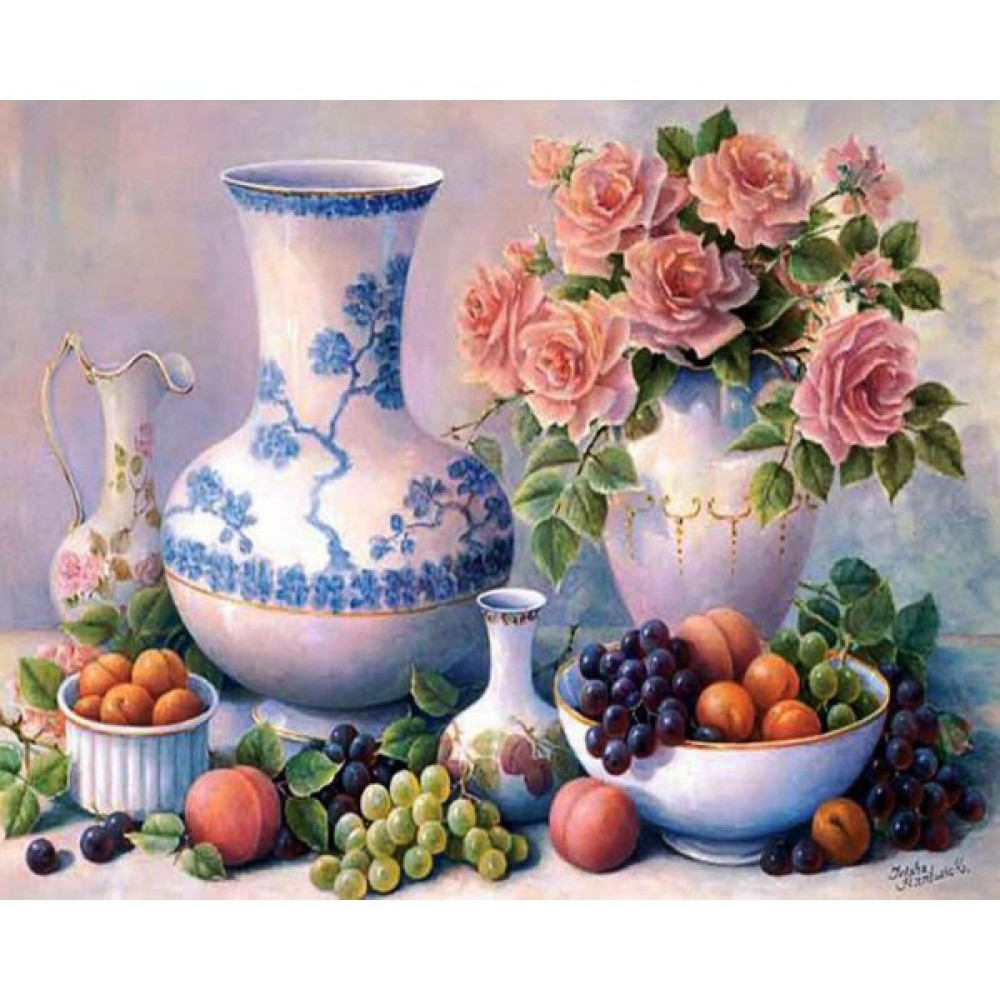 Akmer Sayılarla Elmas Boyama Hobi Seti - Vazo ve Meyveler 30X40 cm - Mavi Sanatsal Malzemeler Fiyatı