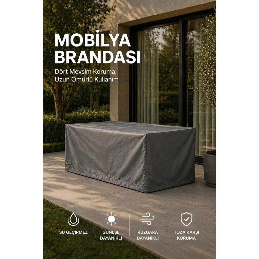 Akn Bahçe Mobilya Brandası 320*200*75 cm Masa Sandalye Koruma Örtüsü Gri Kılıf Su Geçirmez Diğer Fiyatı