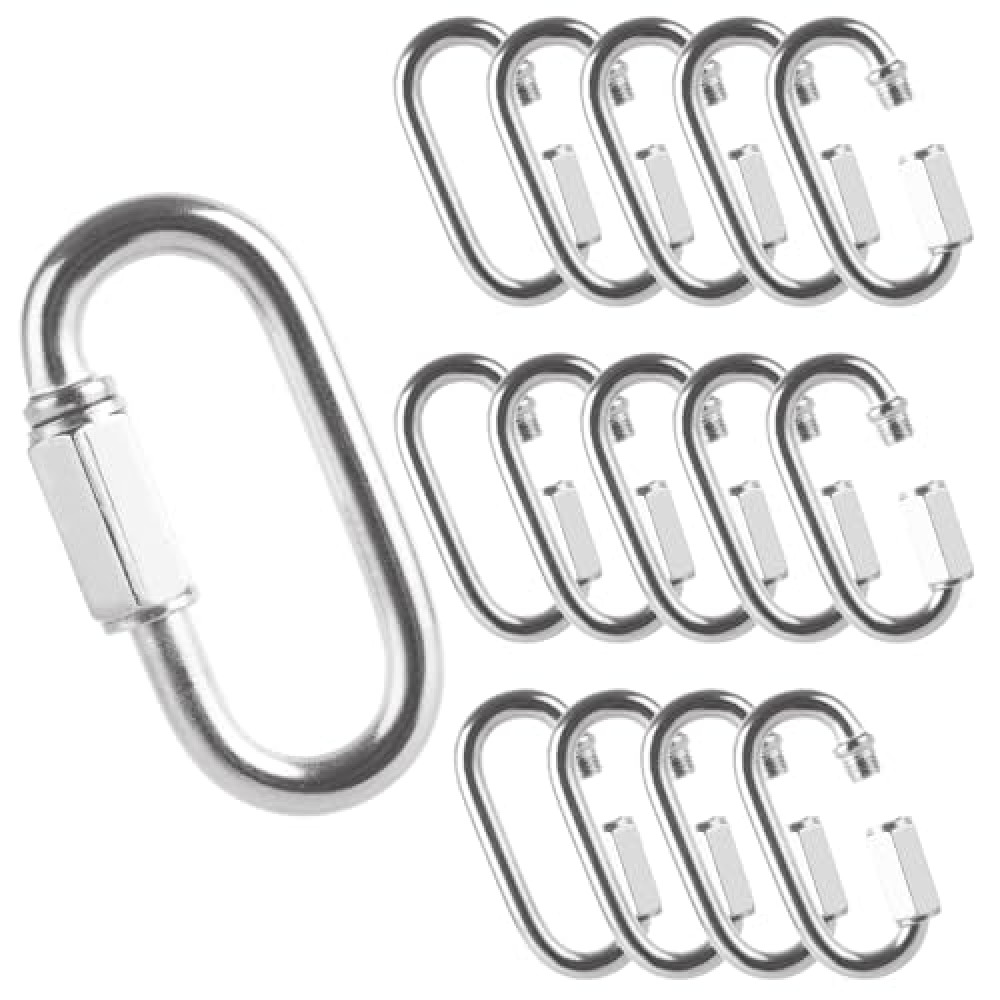 AKOLAFE 15PCS Locking Carabiner Heavy Duty M6 Stainless Steel Chain Link Strong 1/4 Quick Link Chain Connector Screw Zinc Metal Carabiner Clip Bulk Threaded Oval Carabiner for Swing, Hammock, Backpack