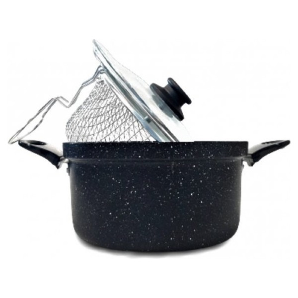 Akpa Granit Cam Kapaklı Çelik Telli Cips Tenceresi 24CM - Siyah Tencereler Fiyatı