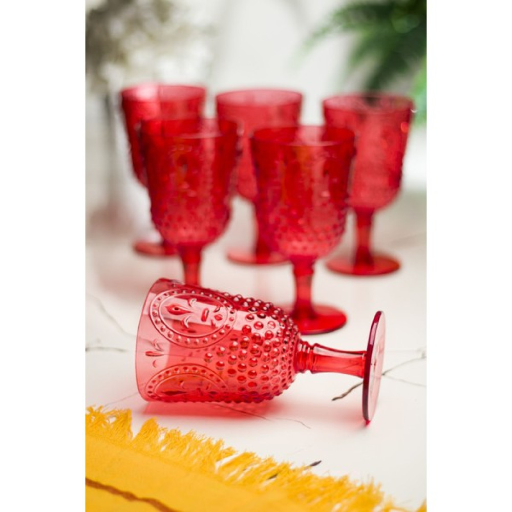 Akrilik Kırmızı 6'lı Kadeh Su Meşrubat Kahve Yanı Bardağı 450 ml ( Cam Değildir ) Fincan / Bardak / Kahve Takımı Fiyatı