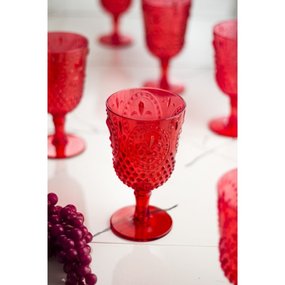 Akrilik Kırmızı Ayaklı Bardak & Su Meşrubat Kadeh Kahve Yanı Bardağı 450 ml ( Cam Değildir ) Fincan / Bardak / Kahve Takımı Fiyatı