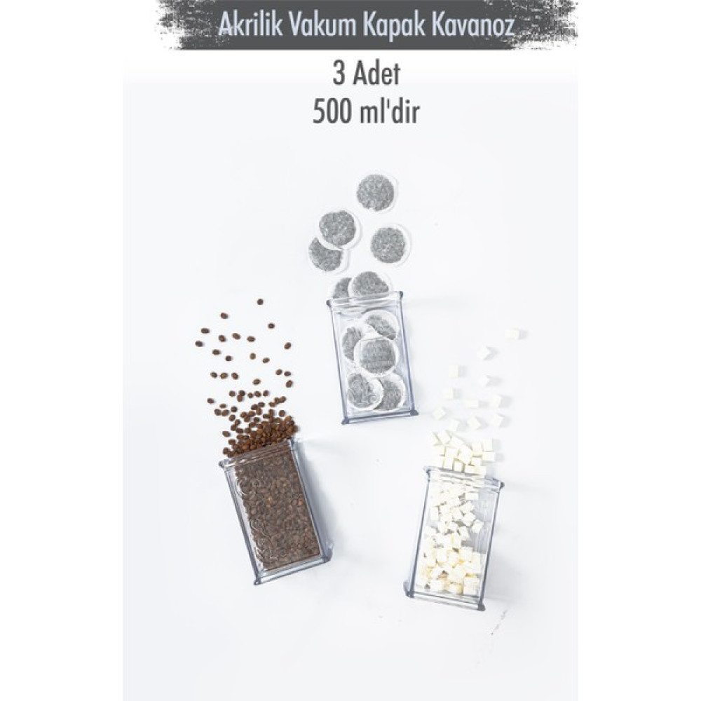 Akrilik Şeffaf Şeker Kahve Çay Kavanozu 500 ml (Vakum Kapak ) Saklama Kapları Fiyatı