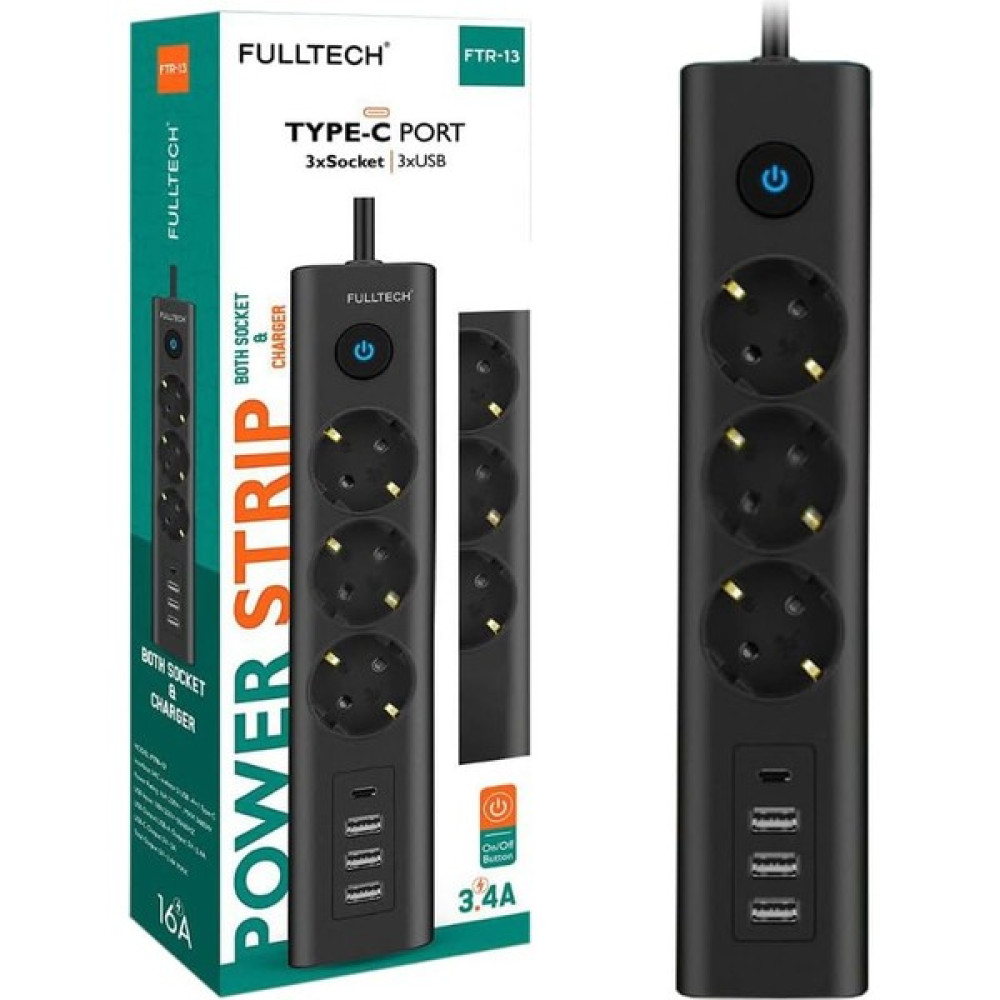 Aksesuarcı Type-C Port Girişli Akım Korumalı 3'lü Priz, 3 Usb, 1 Type-C Giriş, Isıya Dayanıklı, Fulltech Ftr-13 Prizler Fiyatı