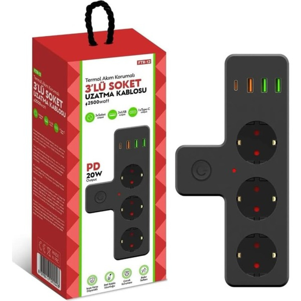 Aksesuarcı Yeni Nesil 3'lü Duvar Priz Termal Akım Korumalı Priz 3 x Usb, 1 x Type-C 20W Pd Giriş Prizler Fiyatı