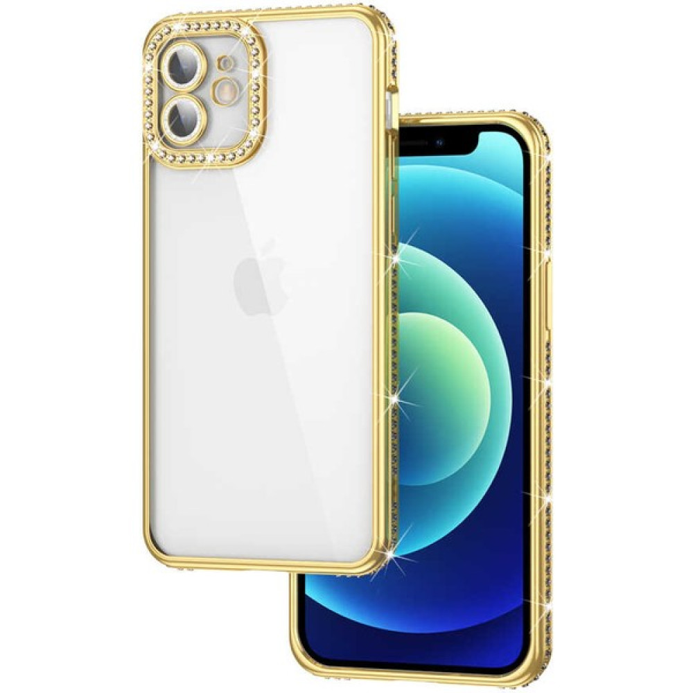 AKSESUARIZM Apple iPhone 11 Uyumlu Taşlı Kamera Korumalı Kenarları Taşlı Silikon Işıltılı Lüx Kapak - Gold Cep Telefonu Kılıfı Fiyatı