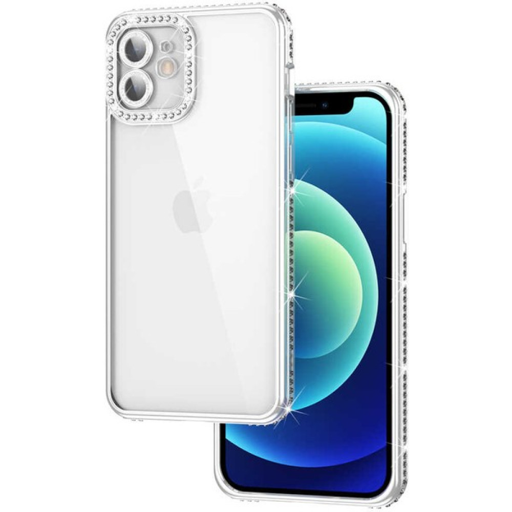 AKSESUARIZM Apple iPhone 11 Uyumlu Taşlı Kamera Korumalı Kenarları Taşlı Silikon Işıltılı Lüx Kapak - Gümüş Cep Telefonu Kılıfı Fiyatı