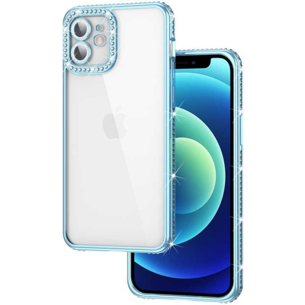 AKSESUARIZM Apple iPhone 11 Uyumlu Taşlı Kamera Korumalı Kenarları Taşlı Silikon Işıltılı Lüx Kapak - Mavi Cep Telefonu Kılıfı Fiyatı