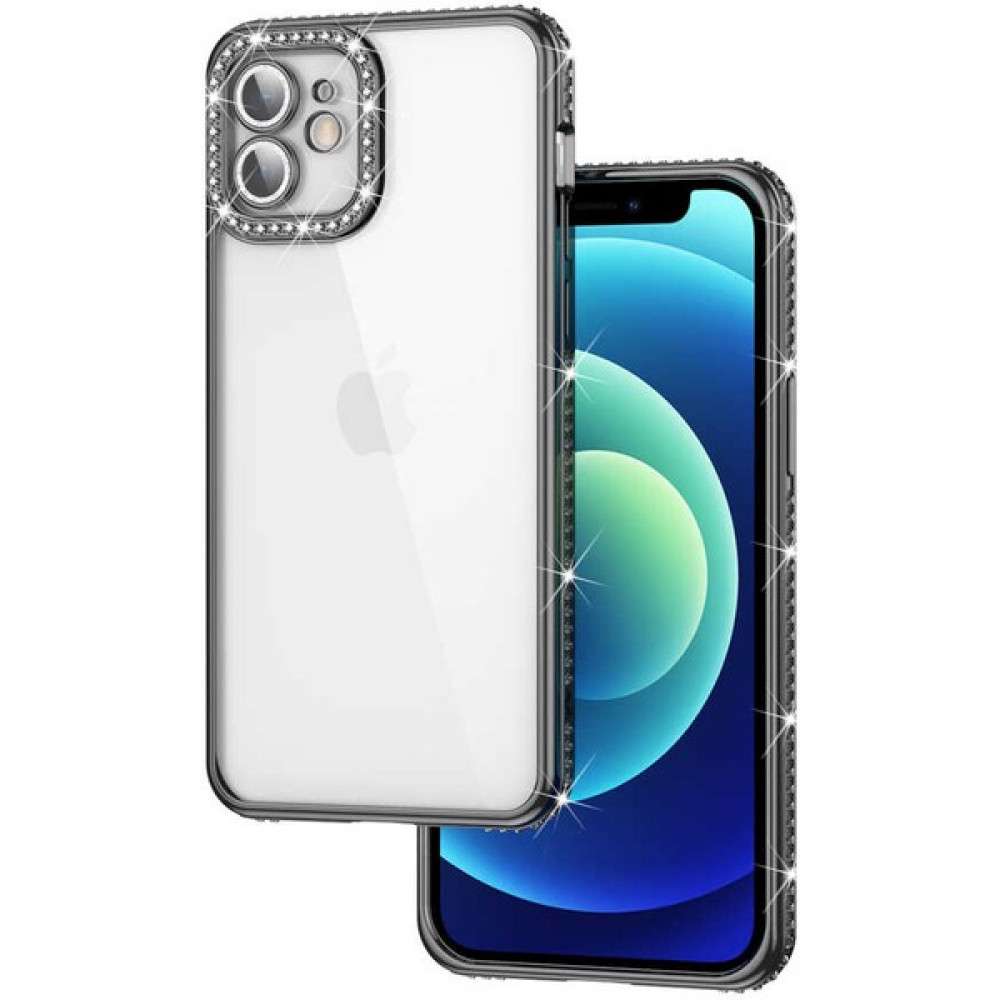 AKSESUARIZM Apple iPhone 11 Uyumlu Taşlı Kamera Korumalı Kenarları Taşlı Silikon Işıltılı Lüx Kapak - Siyah Cep Telefonu Kılıfı Fiyatı