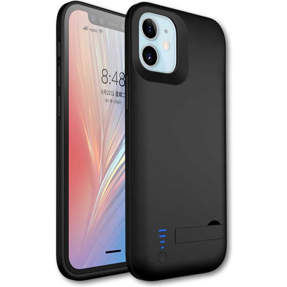 AKSESUARIZM Apple iPhone 12 Şarjlı Kılıf 5000 Mah Kamera Korumalı Standlı Taşınabilir Powerbank - Siyah Taşınabilir Şarj Cihazı - Powerbank Fiyatı