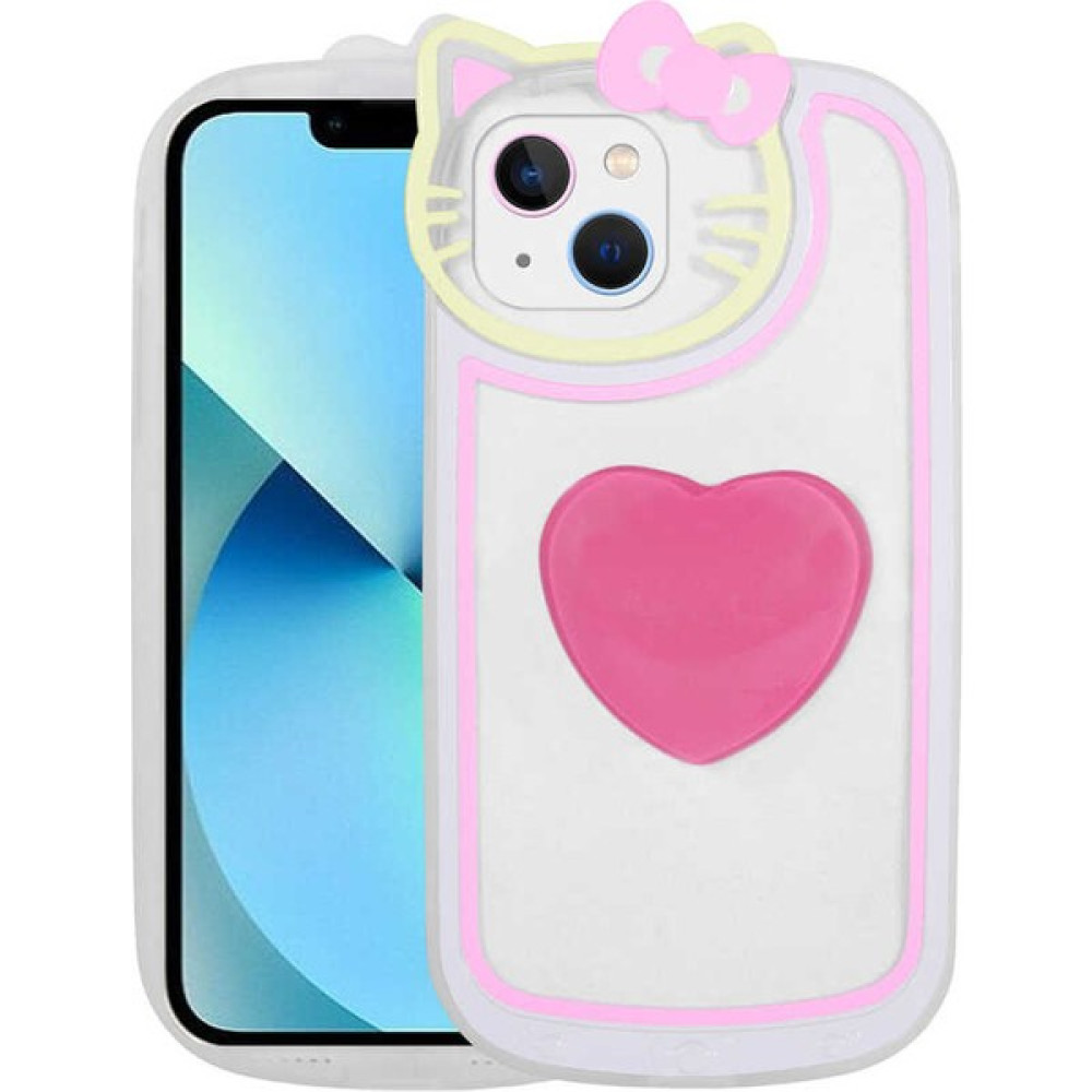 AKSESUARIZM Apple iPhone 13 Uyumlu Kılıf Hello Kitty Desenli Kedi Silikon Kapak - Koyu Pembe Cep Telefonu Kılıfı Fiyatı