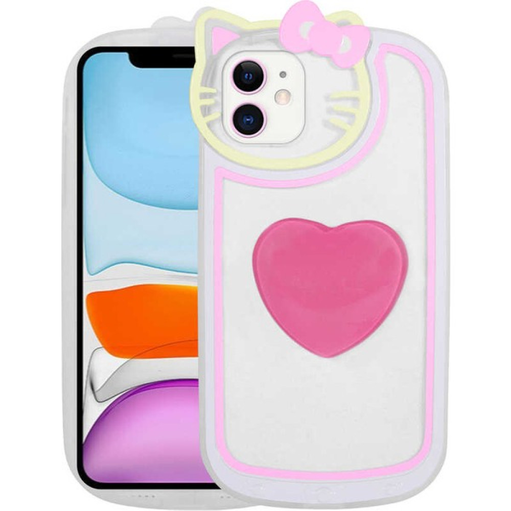 AKSESUARIZM iPhone 11 Uyumlu Kılıf Hello Kitty Desenli Kedi Silikon Kapak - Koyu Pembe Cep Telefonu Kılıfı Fiyatı