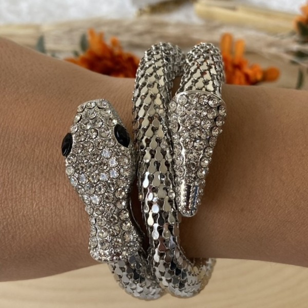 Aksesuarr Çarşısı Aksesuar Çarşısı Kristal Taşlı Yılan Bileklik Silver Saat ve Bileklik Aksesuarı Fiyatı
