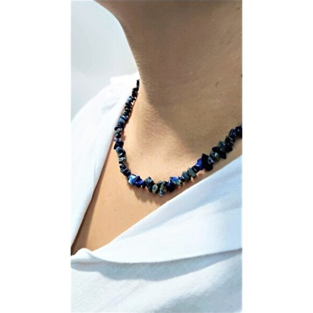 Akseuarone Lapis Lazuli Doğal Taş Kırıktaş Kolye - Açık Mavi - 47 CM Bijuteri Kolye Fiyatı
