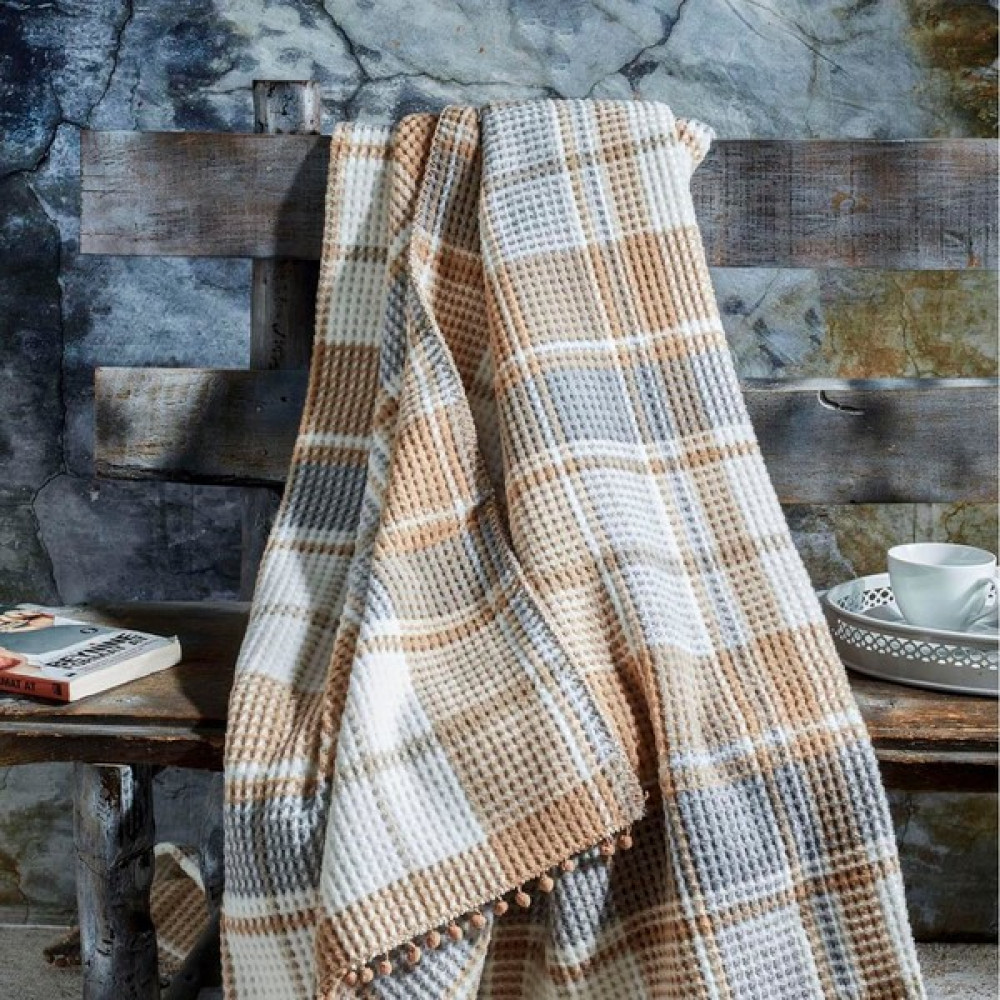 Aksu Cozy Life Skoç Püsküllü Battaniye Inka Gri Çift Kişilik - 150 x 200 cm - Kum Battaniye Fiyatı