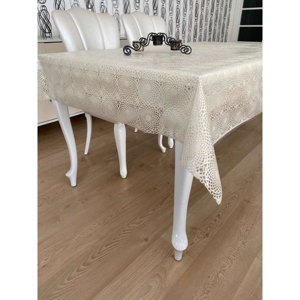 Aksu Meffruşat Şeffaf Kaplamalı Dantel Görünümlü Pvc Muşamba Masa Örtüsü Krem - 100 x 140 cm Masa Örtüsü Fiyatı
