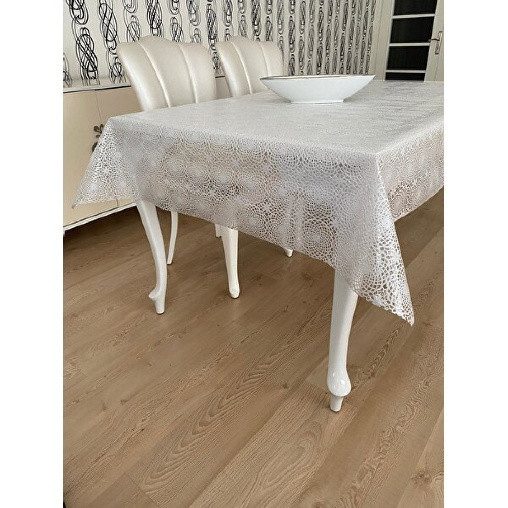 Aksu Mefruşat Şeffaf Kaplamalı Dantel Görünümlü Pvc Muşamba Masa Örtüsü Beyaz - 100 x 140 cm Masa Örtüsü Fiyatı