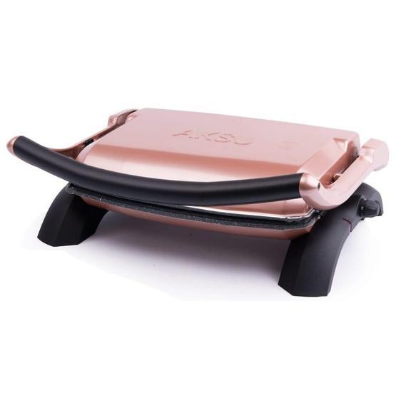 Aksu T28E 1800 W 6 Adet Pişirme Kapasitesi Granit Çıkarılabilir Plaka Izgara ve Tost Makinesi Gold-Rose