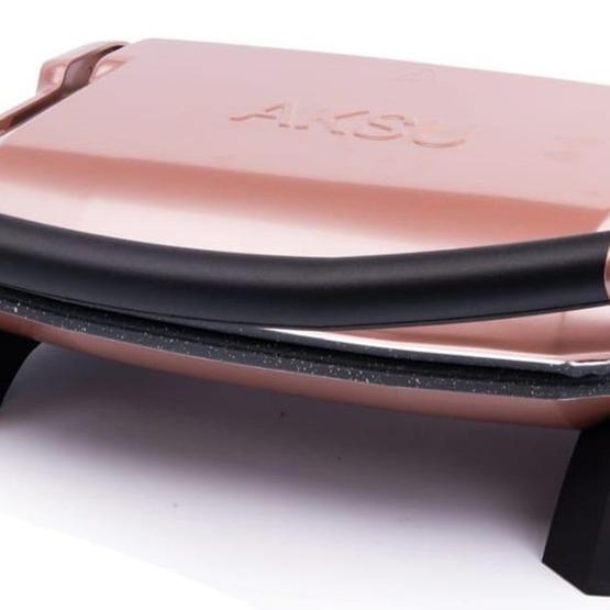 Aksu T28E 1800 W 6 Adet Pişirme Kapasitesi Granit Çıkarılabilir Plaka Izgara ve Tost Makinesi Gold-Rose