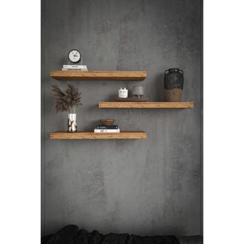 Akt Home 3'lü Duvar Rafı Uçan Raf Dekoratif Raf (50X12) - Atlantik Çam Kitaplık - Duvar Rafı & CD / DVD Rafı Fiyatı
