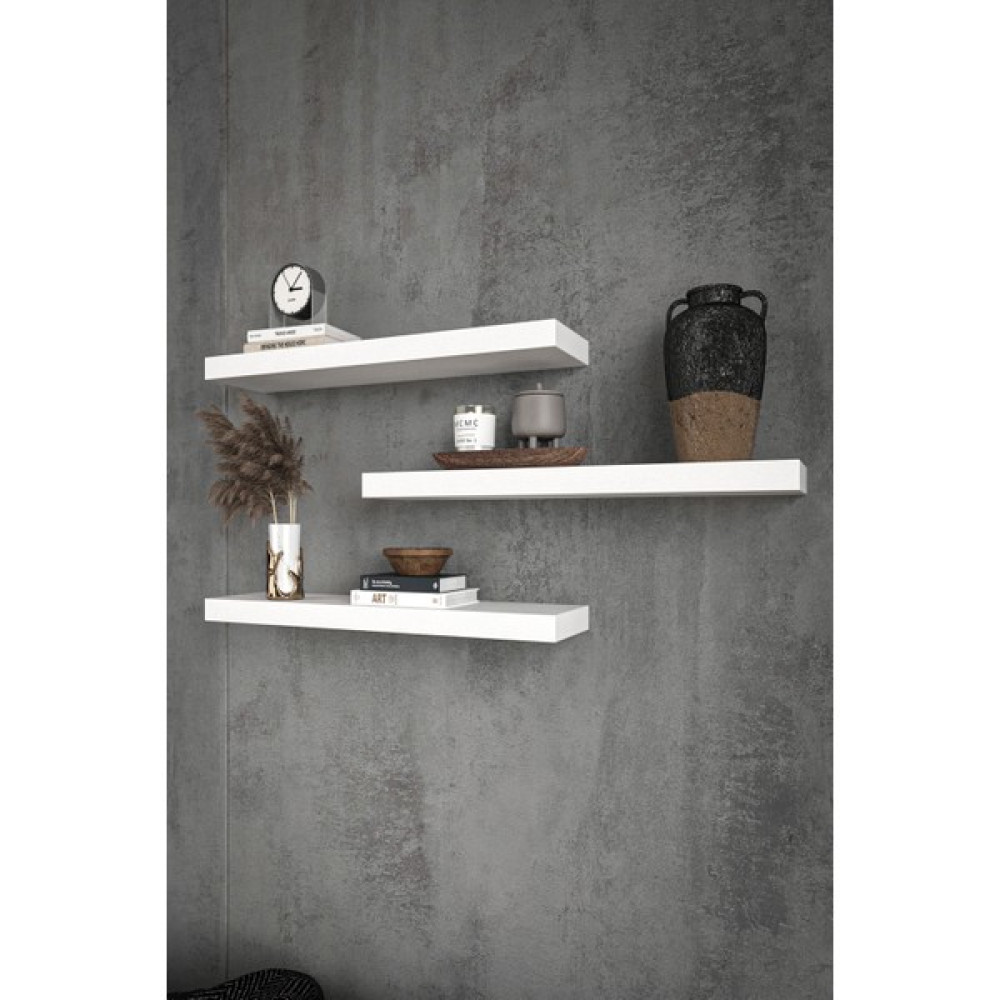 Akt Home 3'lü Duvar Rafı Uçan Raf Dekoratif Raf (50X12) - Beyaz Kitaplık - Duvar Rafı & CD / DVD Rafı Fiyatı