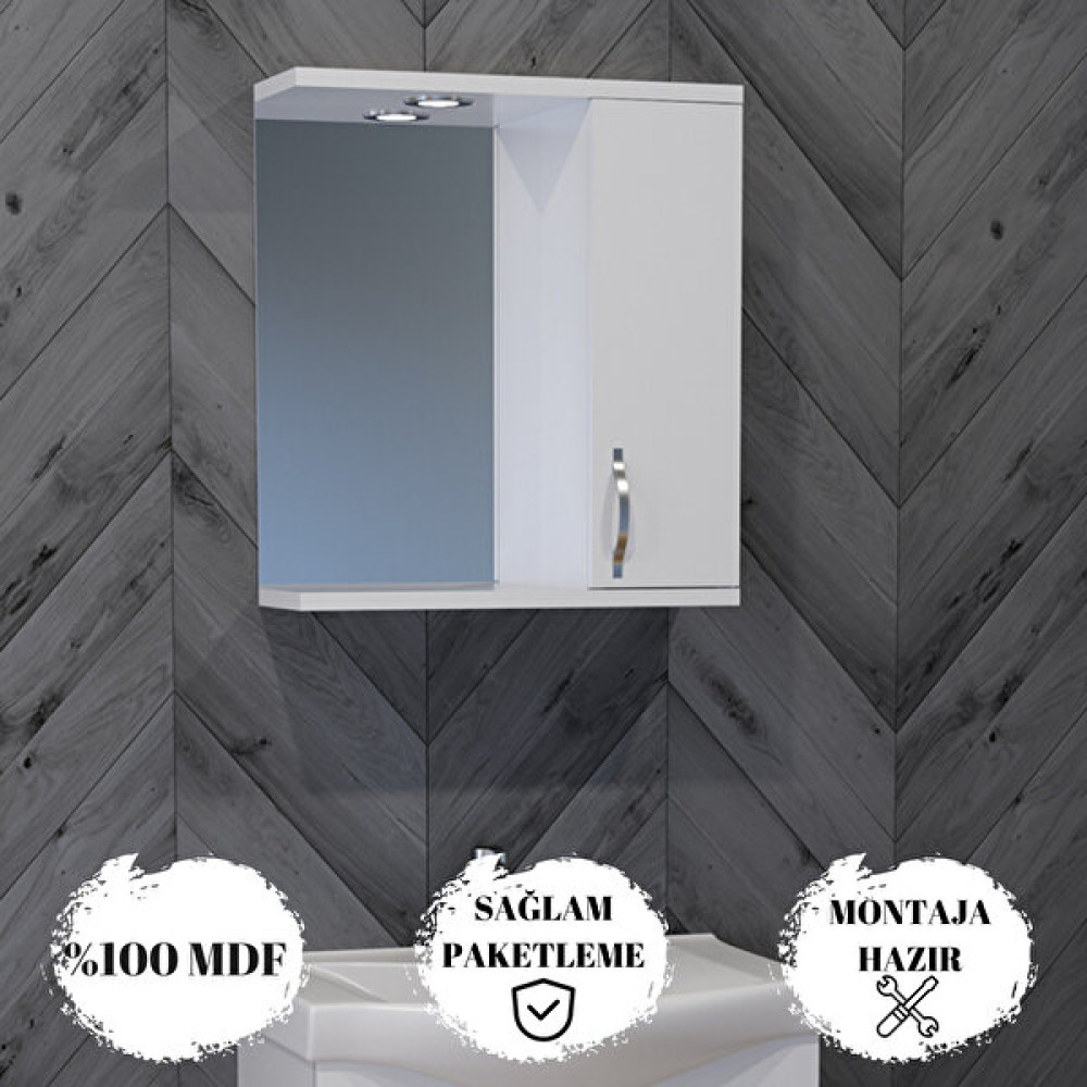 Akt Home Banyo Dolabı 65CM %100MDF Aynalı-Led Spotlu Banyo Dolabı / Mobilyası Fiyatı