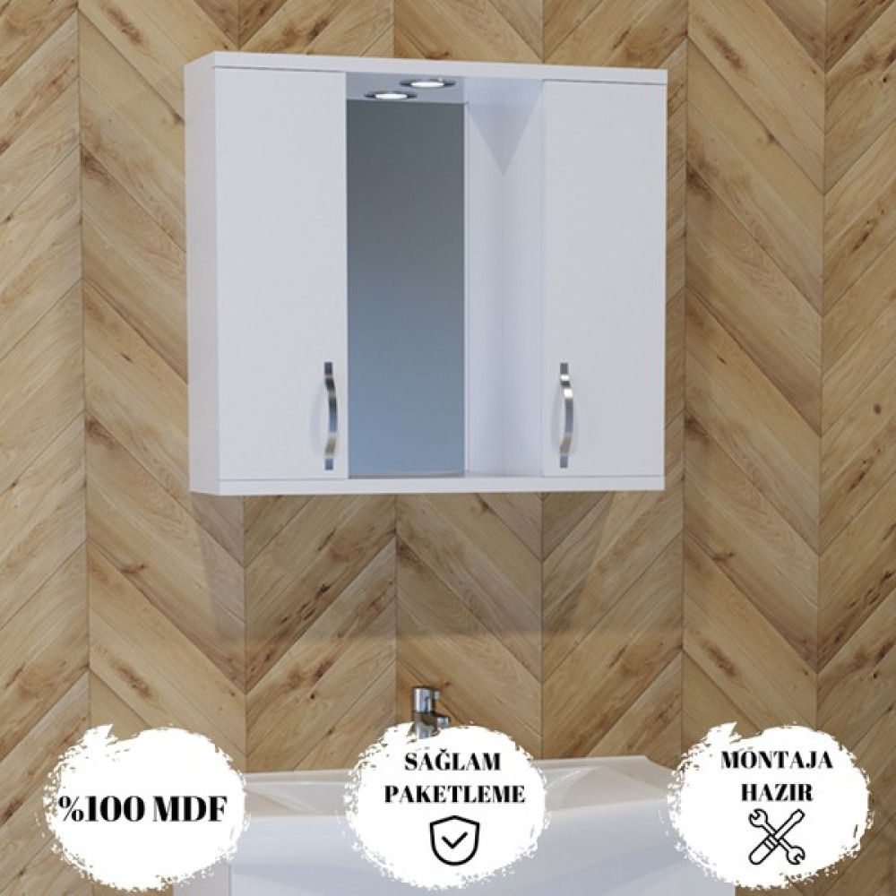 Akt Home Banyo Dolabı 80CM %100MDF Aynalı-Led Spotlu Banyo Dolabı / Mobilyası Fiyatı