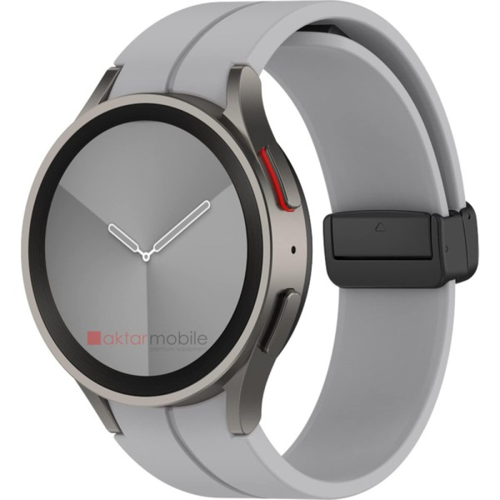 AktarMobile Samsung Galaxy Watch 4 40 44 mm Silikon Kordon Magnetik D Tokalı Spor Kayış Mıknatıslı Toka - Gri Giyilebilir Teknoloji Aksesuarları Fiyatı