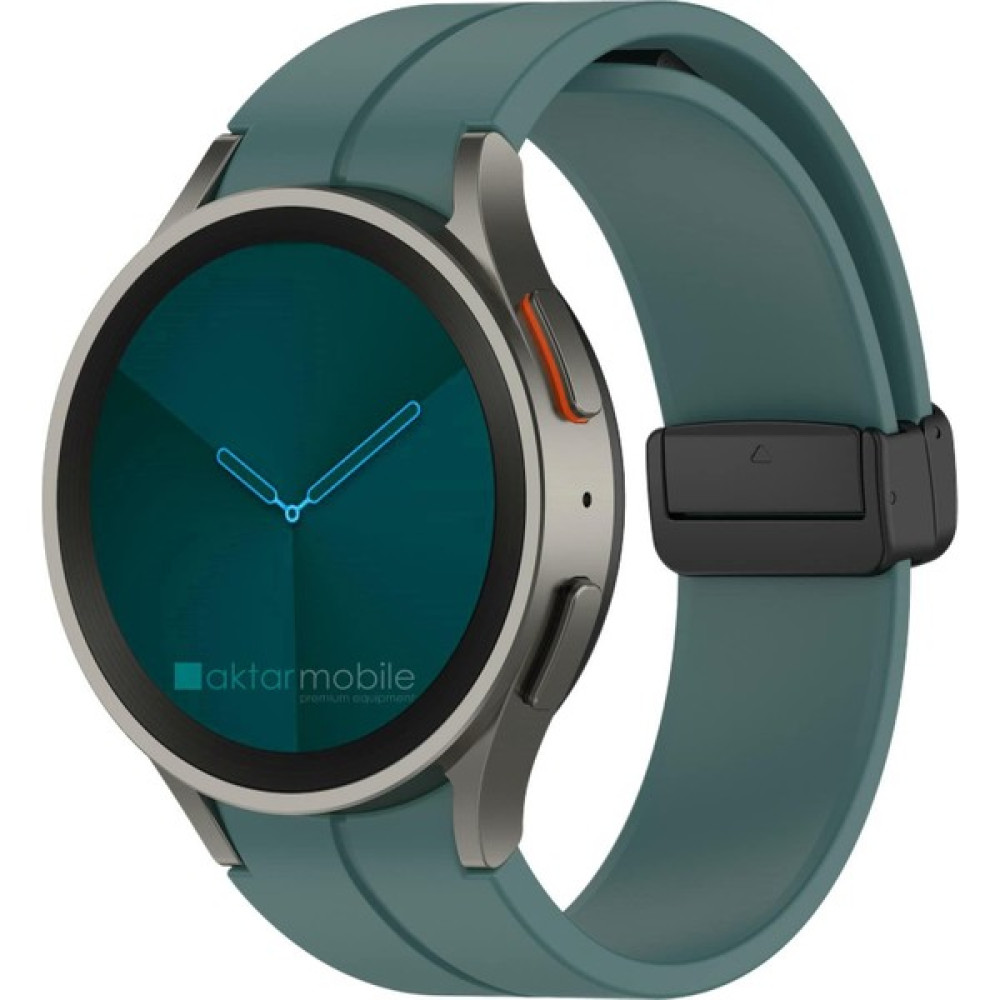 AktarMobile Samsung Galaxy Watch 4 Classic 42 46 mm Silikon Kordon Magnetik D Tokalı Spor Kayış Mıknatıslı Toka - Koyu Yeşil Giyilebilir Teknoloji Aksesuarları Fiyatı