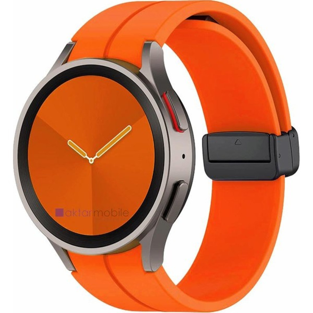 AktarMobile Samsung Galaxy Watch 4 Classic 42 46 mm Silikon Kordon Magnetik D Tokalı Spor Kayış Mıknatıslı Toka - Turuncu Giyilebilir Teknoloji Aksesuarları Fiyatı
